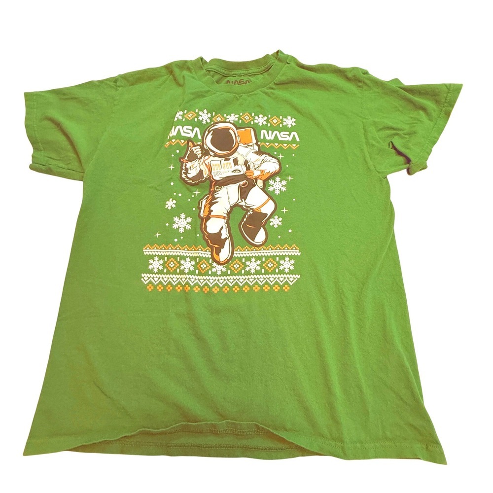 NASA Astronaut Ugly Christmas Sweater Style Green T Shirt‎ Men's Large